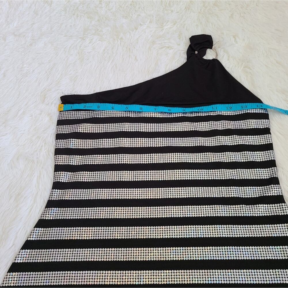 Egen Y2K Black And Silver One Shoulder Blouse SZ M - Picture 4 of 8